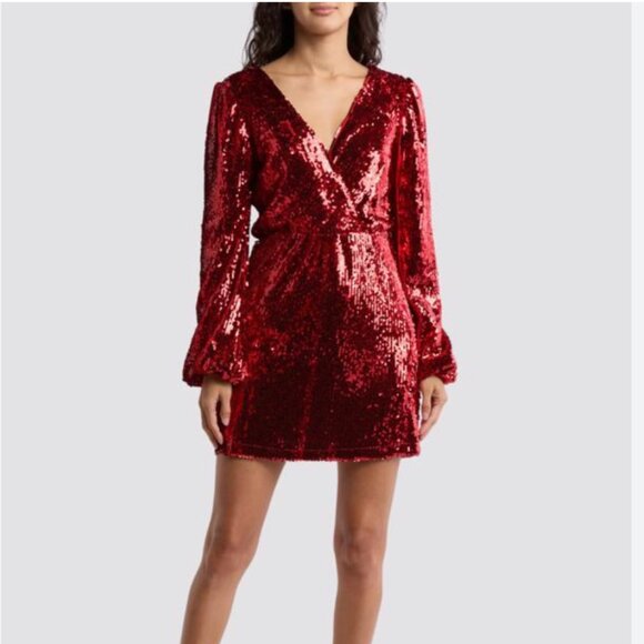 PERFECT HOLIDAY DRESS. Wayf Scarlet Rec Sequin Dress - Picture 1 of 13